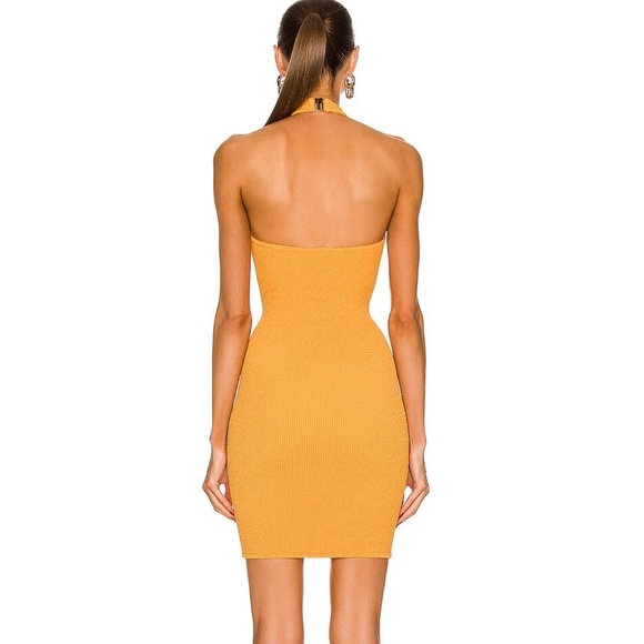 New Hunza G Dress Seersucker Mini Mango Sorbet Orange Yellow Halter Cute Polly - Picture 6 of 12